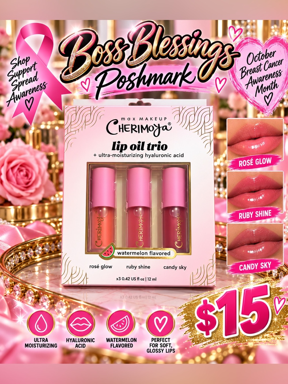 Lip Oil Trio - Pink Shades (Rosé Glow, Ruby Shine, Candy Sky)